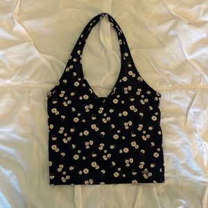 Floral Navy Blue and White Halter Top (Small)/ Hollister